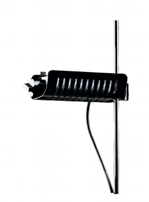 Colombo Stehleuchte von Oluce in Schwarz: Moderne LED-Lampe mit verstellbarem Leuchtenkopf.